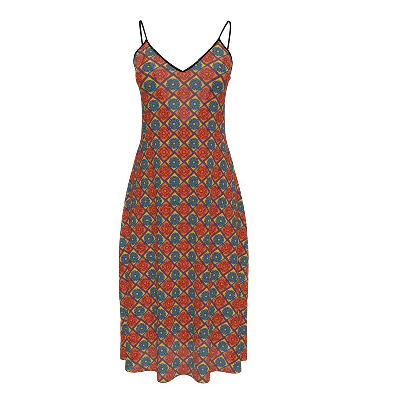 Art Deco Style Sleeveless Dress round or V-neck
