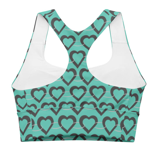 Lilly Longline sports bra, Teal Heart Chain
