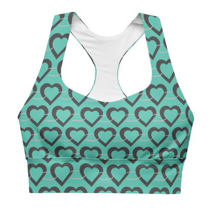 Lilly Longline sports bra, Teal Heart Chain