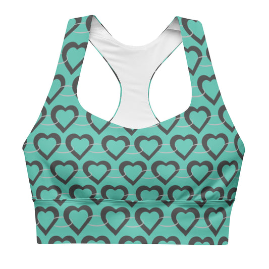 Lilly Longline sports bra, Teal Heart Chain