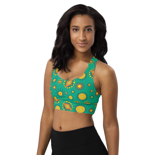 Lilly Longline sports bra, Green Bursts