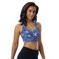 Lilly Longline sports bra, Navy Flower on Navy