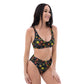 Arc Series- Black Floral Recycled high-waisted bikini, Size XS-3XL