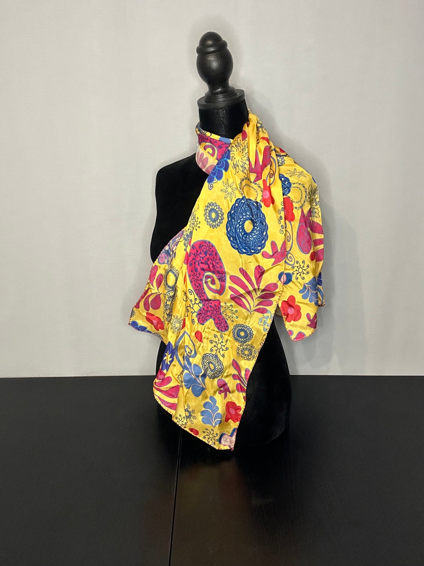 Mustard Paisley Scarf 15x64"	Habu Silk	Hand Hemmed