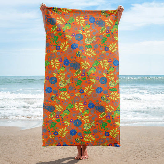 Orange Paisley Beach Towel, Colorful Decorative Towels, 30" x 60", Made On-Demand, Large Print