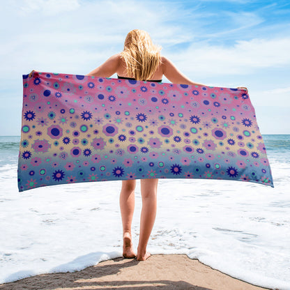 Peach Tie Dye Floral 30"x60" Beach Towel, Large Towel, Yoga & Pilates Towel